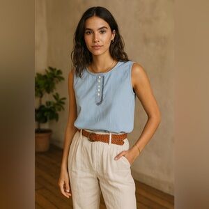 Vintage North Country Lightweight Boxy Denim Shirt with Embroidery Size Large